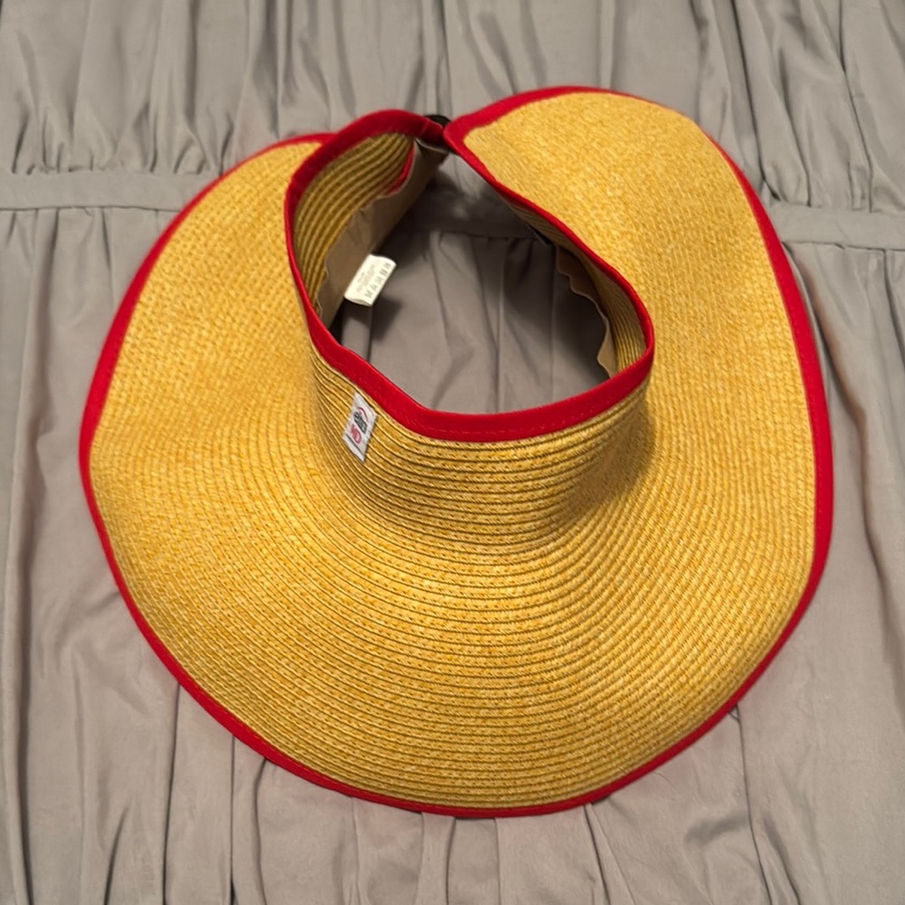 Straw Sun Visor with Red Trim